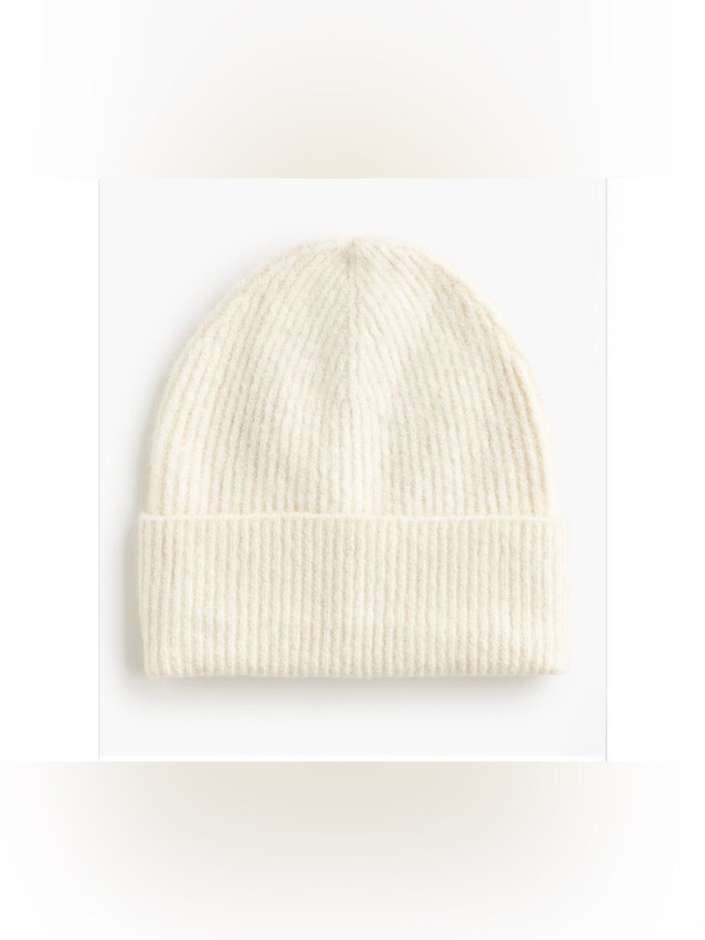 J.CREW OS Ivory Ribbed Soft Wool Blend Knit Cuffed Beanie Full Scull Hat